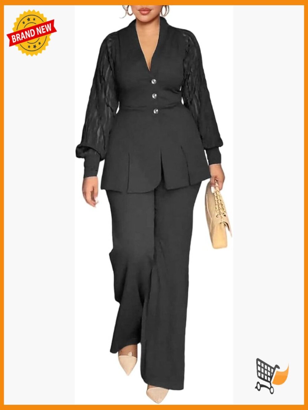 Dressy 2 Piece Pants Suit Set - Long Sleeve Blazer & Pencil Pant - Business